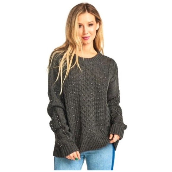 EUC Show Me Your MuMu Ada Tahitian Pearl Studded Wool Oversized Pullover Sweater - Picture 3 of 12